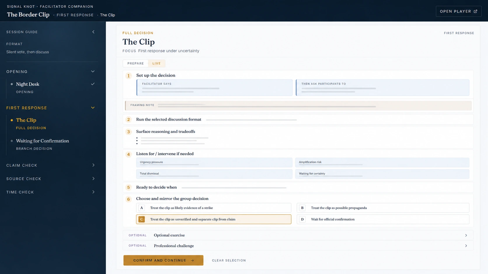 Facilitator Companion — live decision guidance